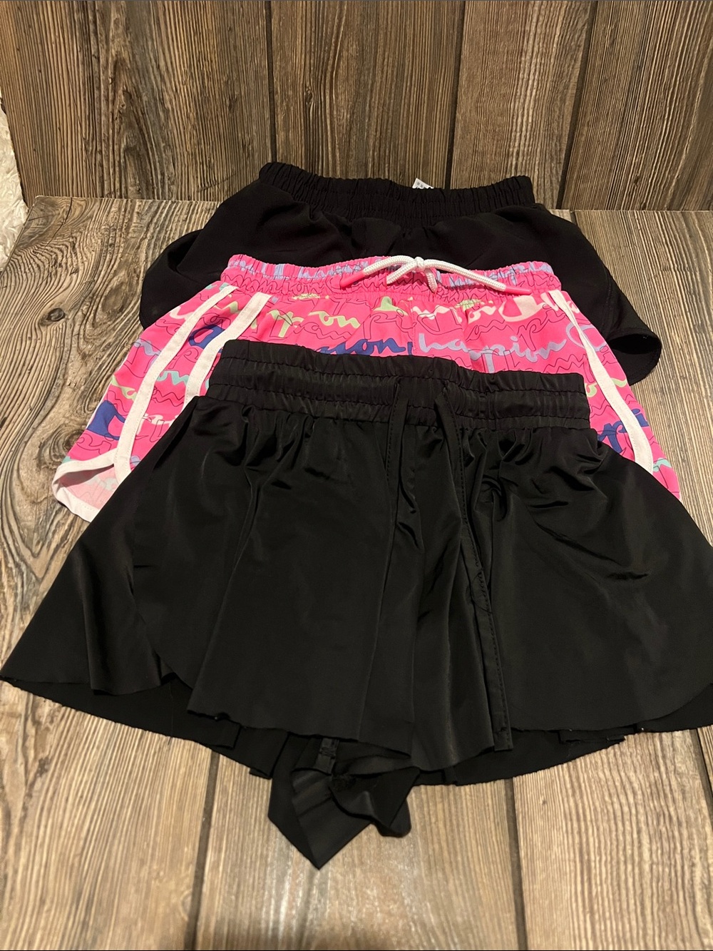 Champion Girls Black and Pink Athletic Shorts Set